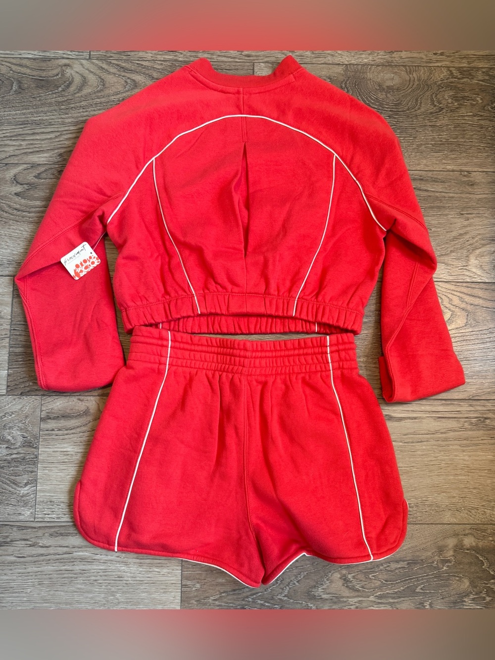 FREE PEOPLE FP Movement Seeing Double Red Sweatshirt and Shorts Set Small NWT - Picture 5 of 7